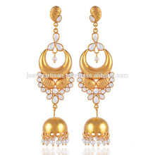 Cubic Zriconia & Pearl in Yellow Gold Plated 925 Sterling Silver Jhumka Earrings best Gift for Ladies